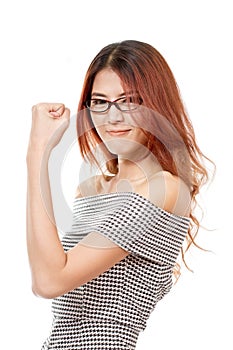 Happy, positive, smiling, confident woman with eyeglass