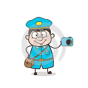 Happy Postman Showing Camera Vector Illustration