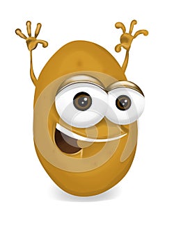 Happy potato cartoon character laughing with joyfully raised arms