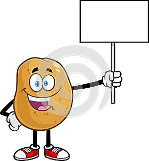 Happy Potato Chef Cartoon Character Holding Up A Blank Sign