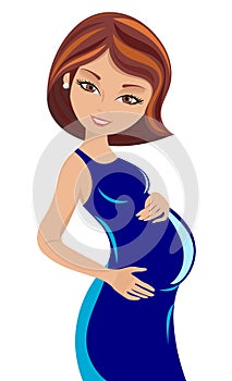 Happy Pregnant Woman Caressing Belly photo