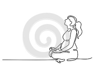 Happy pregnant woman making yoga exercise