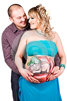 Happy pregnant woman and man