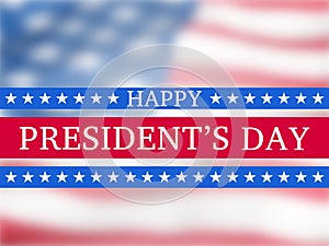 Happy president`s day - poster with the flying flag of the United States of America