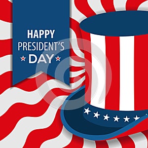 Happy President`s day poster design with uncle Sam hat. Vector Illustration