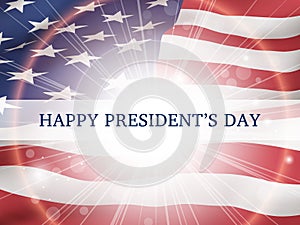 Happy president`s day - poster with the flying flag of the United States of America