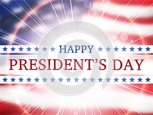 Happy president`s day - poster with the flying flag of the United States of America