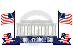 Happy Presidents Day. Banner with american flag and symbols. Vector