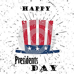 Happy Presidents Day Black Lettering Typography with burst on a Old Textured Background. Vector illustration for cards