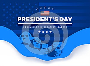 Happy Presidents Day card with Rushmore four presidents background and lettering - vector illustration