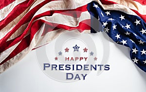 Happy presidents day concept with flag of the United States on white background photo