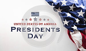 Happy Presidents day concept made from American flag and the text on white wooden background
