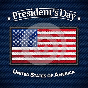 Happy Presidents Day greeting card. USA Flag on jeans fabric. Vector illustration.