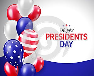 Happy Presidents day holiday banner design concept with air balloons in red, white and blue colors. - Vector