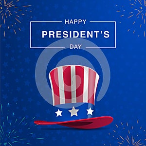 Happy Presidents Day poster. Uncle Sam`s hat. . Vector illustration background text lettering for President`s day in USA photo