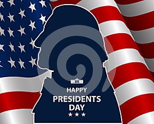 Happy Presidents Day in USA Background. George Washington silhouette with flag as backround.