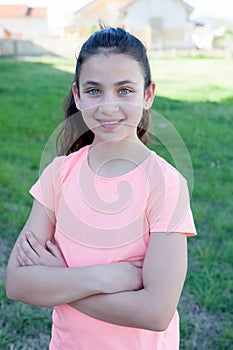 Happy preteen girl with blue eyes smiling