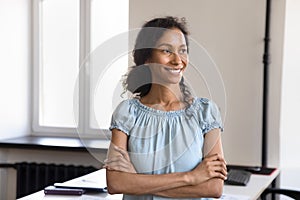 Happy African American business leader woman in casual portrait