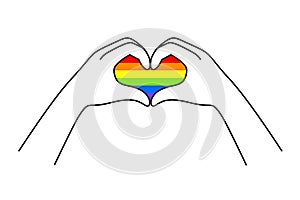 Happy pride month with hand heart icon.