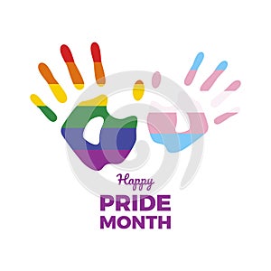 Happy Pride Month poster with color handprint shape icon vector