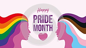 Happy Pride Month poster with female face vector illustration