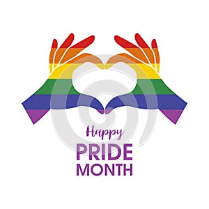 Happy Pride Month Poster with hand heart icon vector