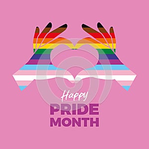 Happy Pride Month poster with LGBTQIA love symbol vector illustration