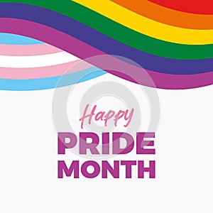 Happy Pride Month poster with rainbow flag ribbon vector illustration