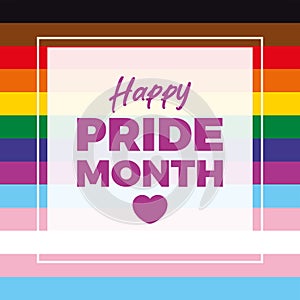 Happy Pride Month poster with rainbow flag vector illustration