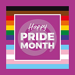 Happy Pride Month poster with rainbow flag vector illustration