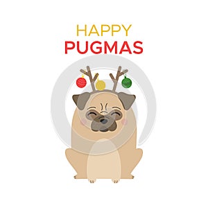 Happy pugmas cute pug vector illustration