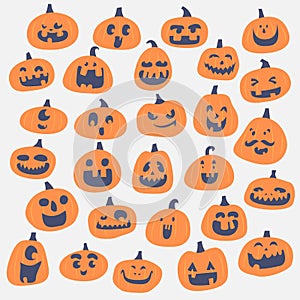 Happy pumpkin face illustration set