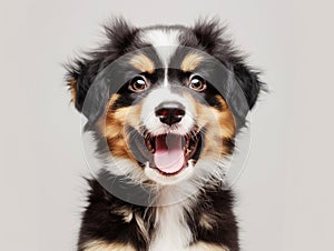 Happy puppy dog smiling on isolated white background