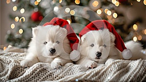 Happy puppy wearing various Christmas hats