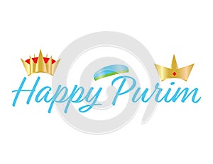 Happy Purim hand writen text with crowns and hat