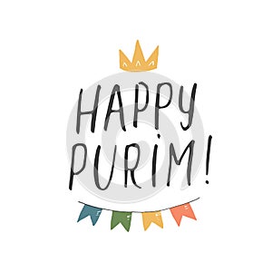 Happy Purim lettering, Jewish holiday and traditional elemets. vector illustration