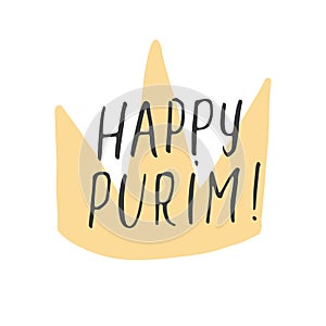 Happy Purim lettering, Jewish holiday and traditional elemets. vector illustration