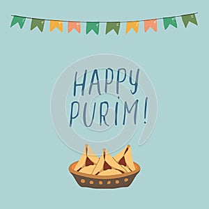 Happy Purim lettering, Jewish holiday and traditional elemets. vector illustration