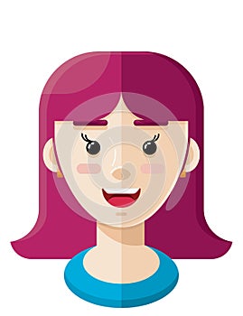 Happy Purple Hair Young Girl Flat Vector Illustration Icon