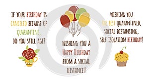 Happy Quarantined Birthday set Funny Quarantine wishing with cupcake Cool phrase Birth congratulation Birthday card photo