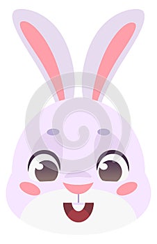 Happy rabbit portrait. Cute animal head. Cartoon bunny photo