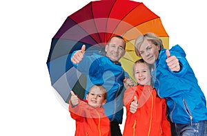 Happy rain family show thumbs up isolated white