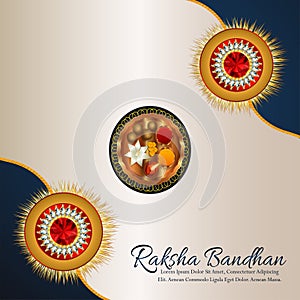 Happy rakhi creative crystal stone and golden rakhi with pooja thali
