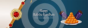 Happy raksha bandhan celebration banner with creative rakhi