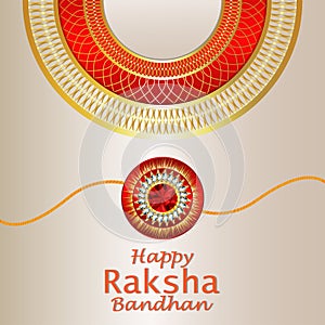 Happy raksha bandhan celebration greeting card with crystal rakhi on white background