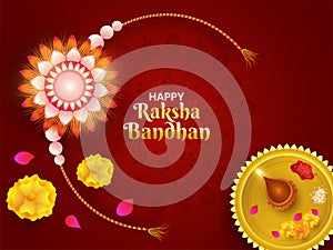 Happy Raksha Bandhan celebration greeting card design with beautiful rakhi.