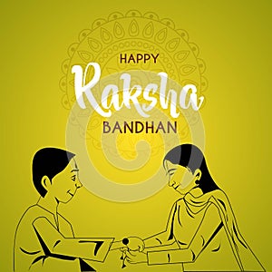 Happy Raksha Bandhan Festival Greeting Card Template Design Vector Illustration. indian brother and sister outline sketch