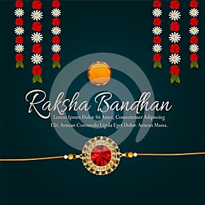 Happy raksha bandhan greeting card with vector illustration of garland flower