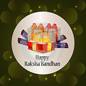 Happy raksha bandhan invitation greeting card with creative gifts