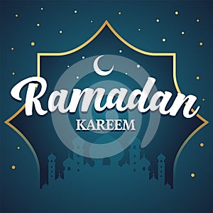 Happy Ramadan celebration. Moon and stars decoration background.